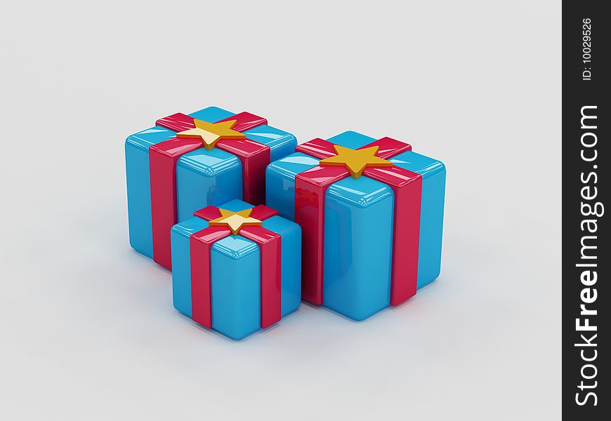 3d generated gift boxes with red and blue platic finish. 3d generated gift boxes with red and blue platic finish