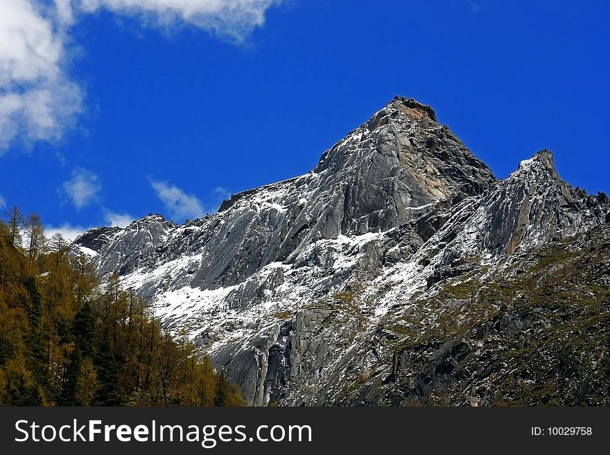 One of the peaks of Siguniang Mountains which is consisted of four snow mountains located in Aba, Sichuan, China. One of the peaks of Siguniang Mountains which is consisted of four snow mountains located in Aba, Sichuan, China