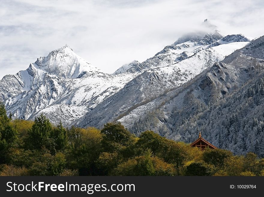 Two peaks of Siguniang Mountains which is consisted of four snow mountains located in Aba, Sichuan, China. Two peaks of Siguniang Mountains which is consisted of four snow mountains located in Aba, Sichuan, China