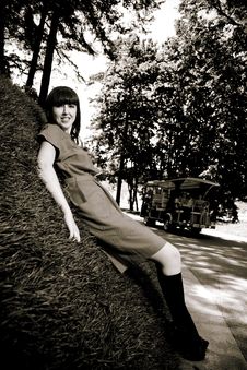 Woman Relaxing On The Grass Retro Styled Stock Photos Woman Relaxing On The Grass Retro Styled Stock Photos