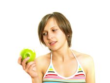 Pretty Young Lady With A Bitten Fresh Green Apple Stock Photo Pretty Young Lady With A Bitten Fresh Green Apple Stock Photo