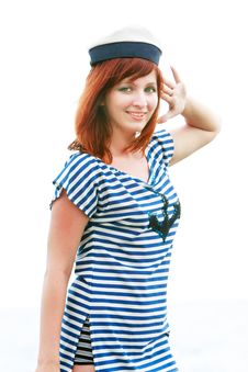 Girl In Striped Vest Saluting Royalty Free Stock Image Girl In Striped Vest Saluting Royalty Free Stock Image