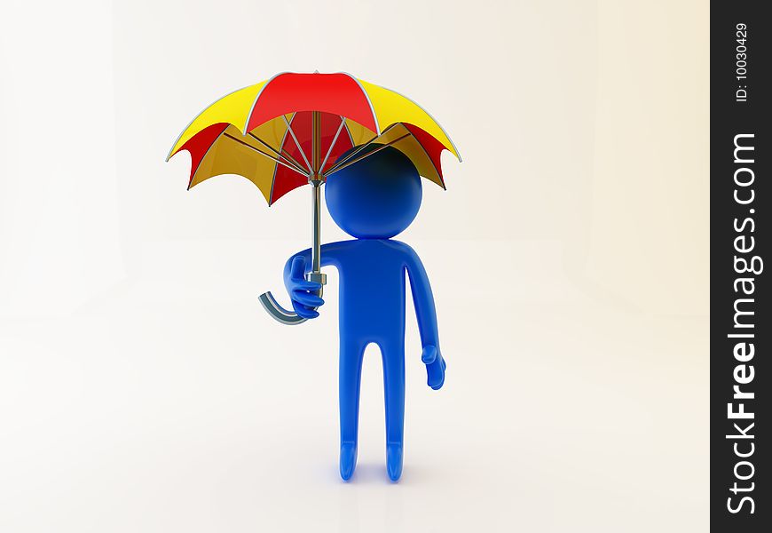 3d render of person under the umbrella. 3d render of person under the umbrella.