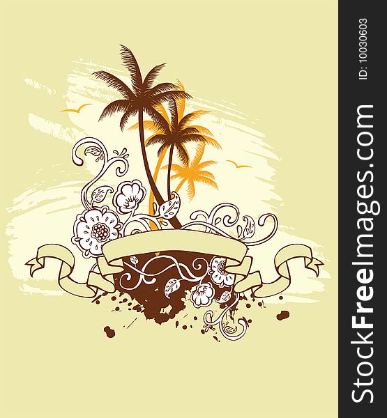 Palms banner with floral, vector illustration