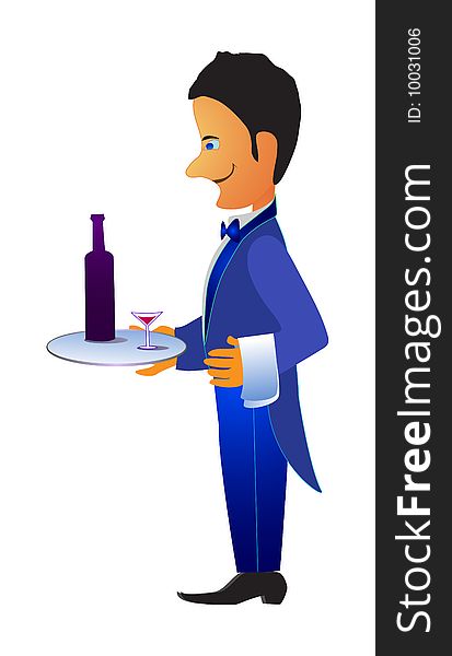 Waiter with the tray. Vector illustration