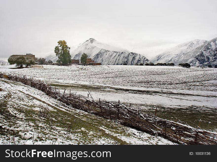 Snow View Of Tibetan Village At Shangri-la China