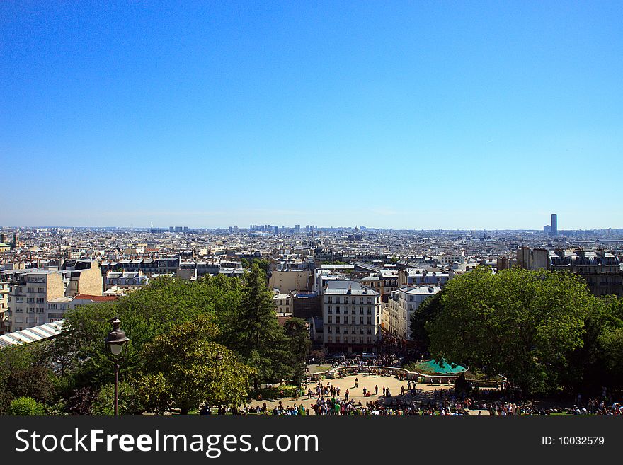 The Paris skyline from the top of Montmartre, Paris, France