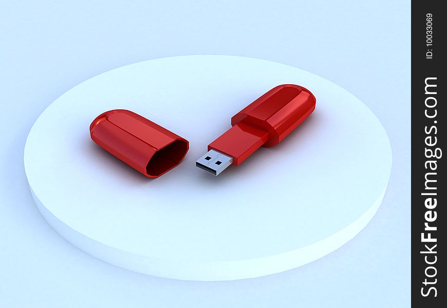 Red usb flash on blue background