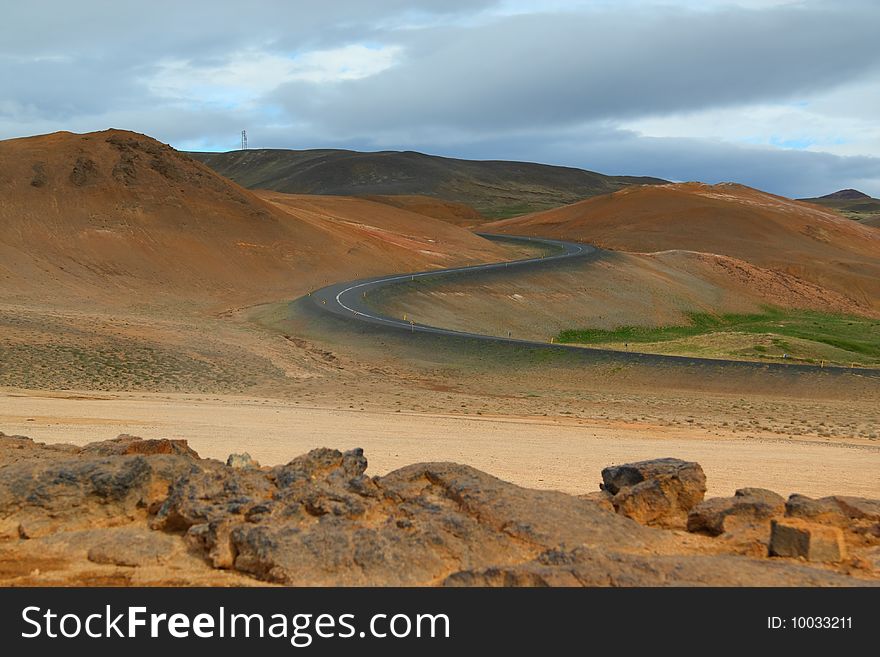 Route in northern Iceland close to the Krafla volcano. Route in northern Iceland close to the Krafla volcano.