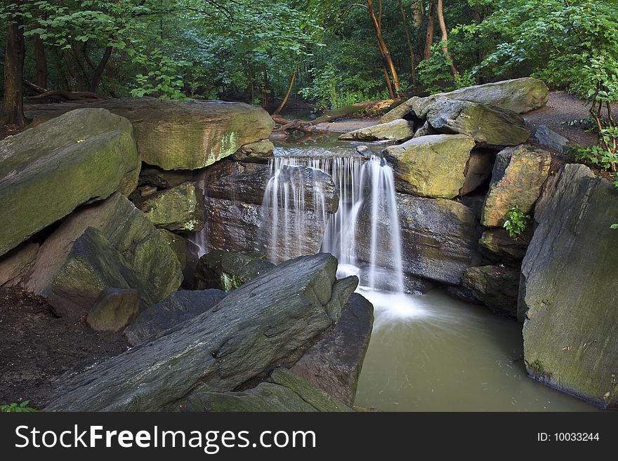 Waterfall in Central Park after rain in New York city