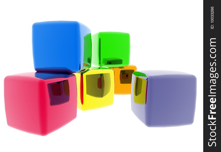 3D computer generate gel cubes of various colors. 3D computer generate gel cubes of various colors.