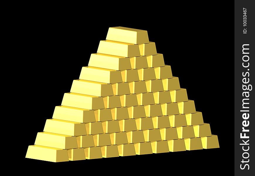 Gold pyramide on the black background