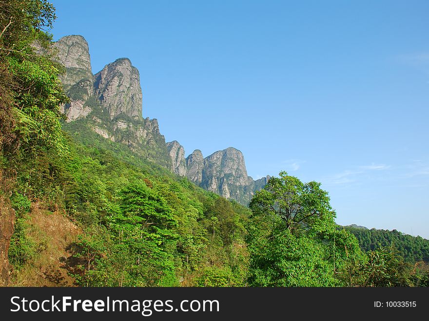 Chinese Guangxi Jin Xiu Dayao prominent peak Shengtangshan scenery.