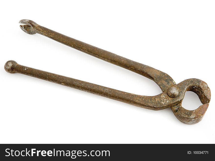 The old dirty rust nail nippers isolated