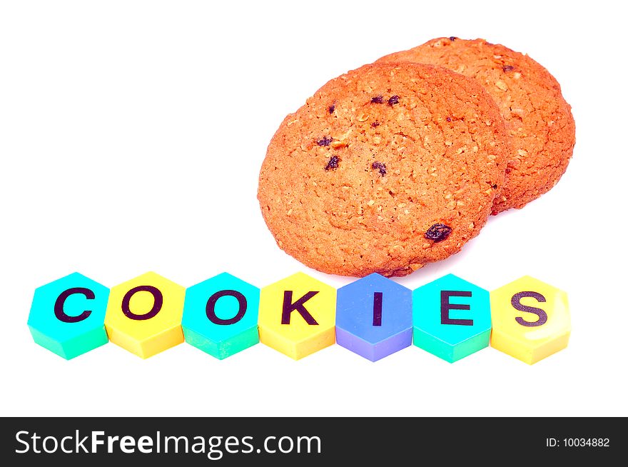 Chocolate cookies isolated on white background.