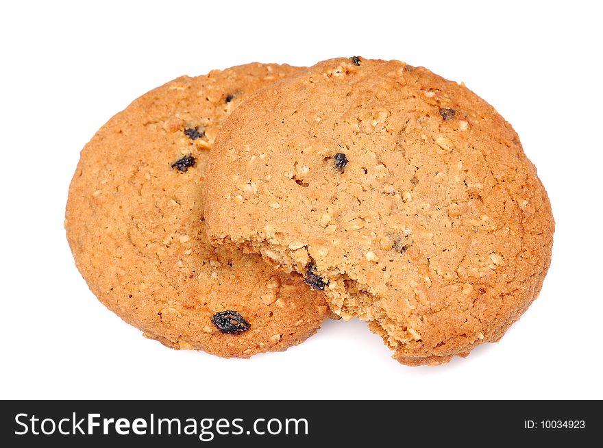 Chocolate cookies isolated on white background.