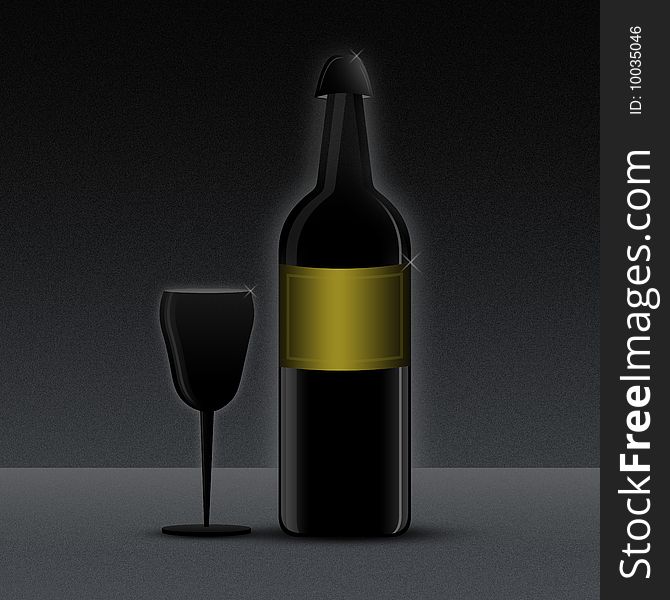 Wine bottle with Glass in Black background