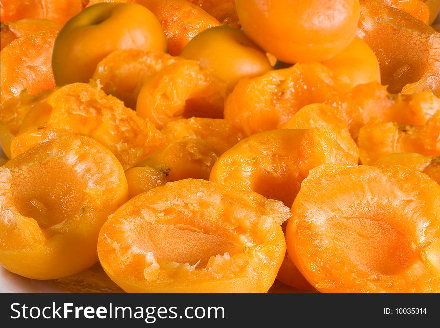 Halves of ripe apricots, ready for cooking. Halves of ripe apricots, ready for cooking