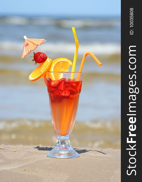 Fresh fruit cocktail on the coast