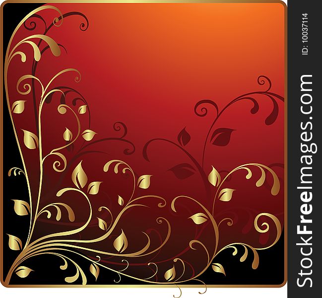 Beautiful Floral gold background in red color