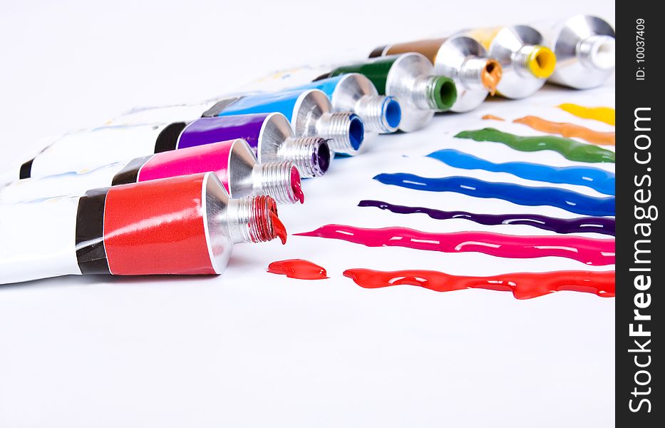 Tube of acrylic colorful paint. Tube of acrylic colorful paint