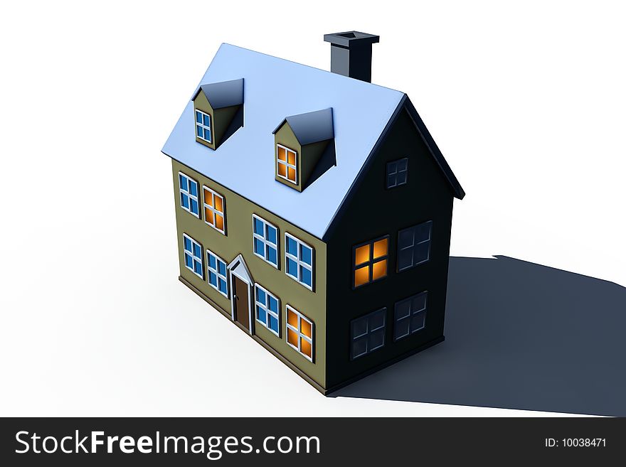 Isolated big house - 3d render illustration on white