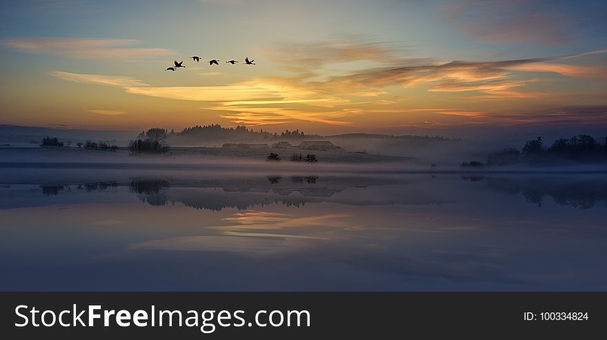 Sky, Reflection, Sunrise, Horizon