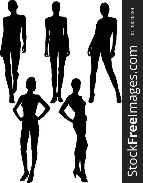 Black silhouettes girl in miscellaneous pose on white background. Black silhouettes girl in miscellaneous pose on white background