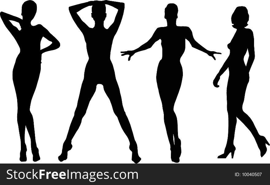 Black silhouettes girl in miscellaneous pose on white background. Black silhouettes girl in miscellaneous pose on white background