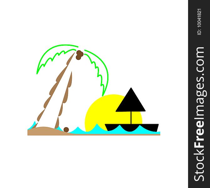 Sun sea and palm tree logo