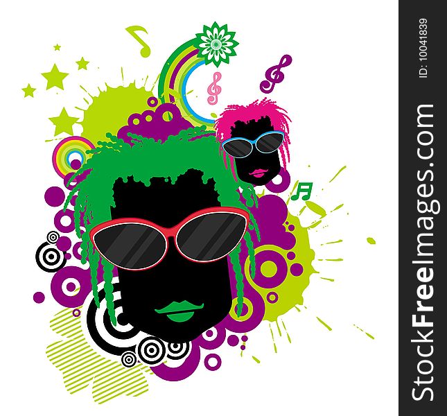 The vector fashion people with sunglasses, created by adobe illustrator CS