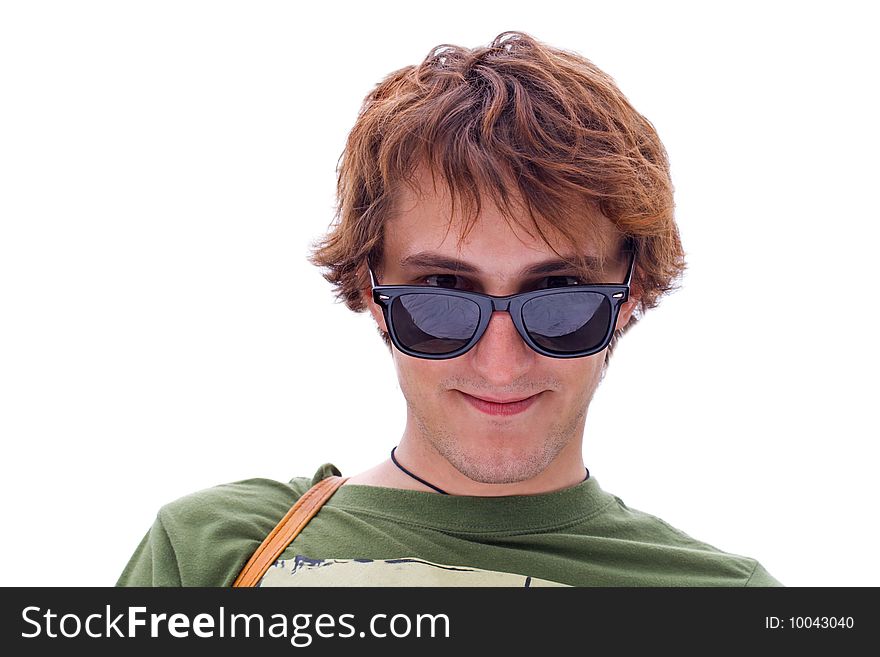 Young smiling positive guy over white
