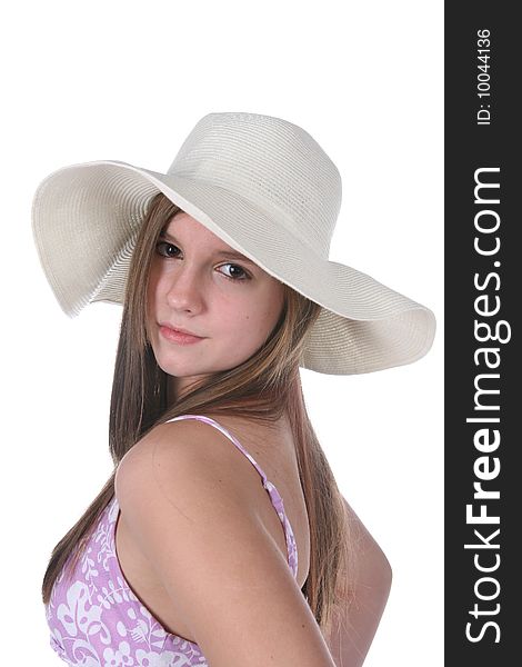 Pretty Teen In Floppy White Straw Hat