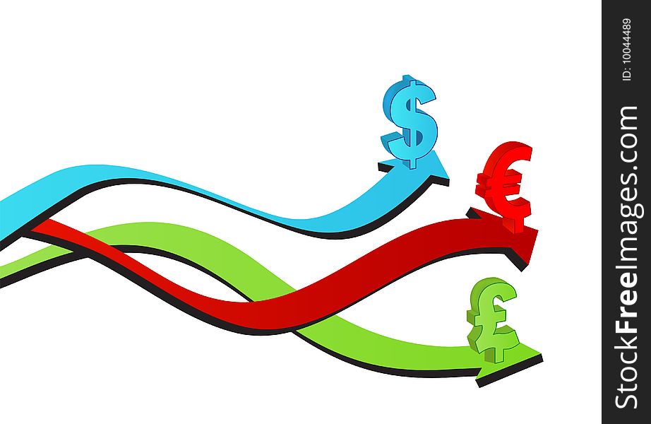 Business & Finance colorful arrows with symbol of euro, dollar and sterling