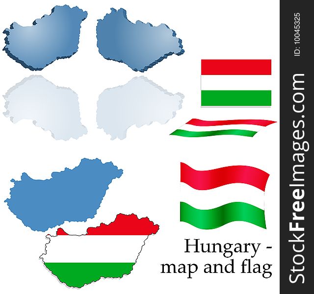 A vector set containing the hungarian map and flag. A vector set containing the hungarian map and flag