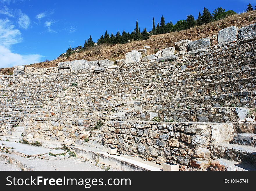 The ruins of amphitheater in Ephesus ancient city (Turkey). The ruins of amphitheater in Ephesus ancient city (Turkey).