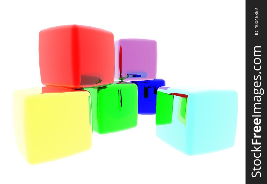 3D computer generate gel cubes of various colors. 3D computer generate gel cubes of various colors.