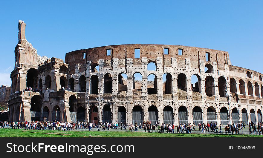 The view of Coliseum, the famous archaeological site in Rome, Italy.