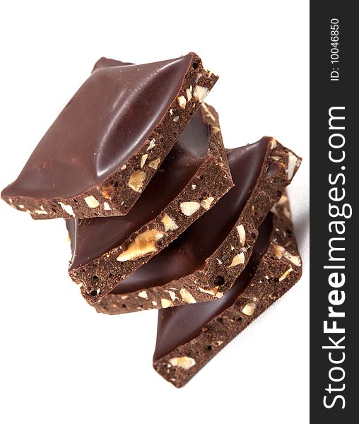 Chocolate with nuts on a isolated. Chocolate with nuts on a isolated