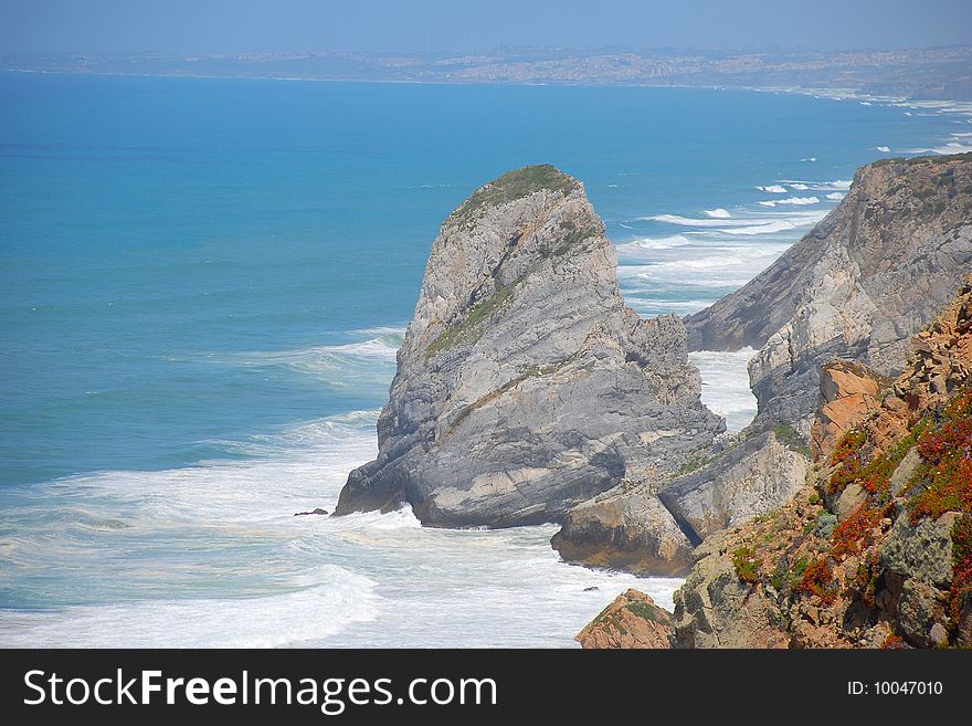 Ocean shore near Cabo da Roca in Portugal