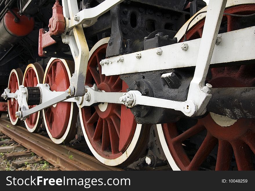 Steam locomotive wheels close up