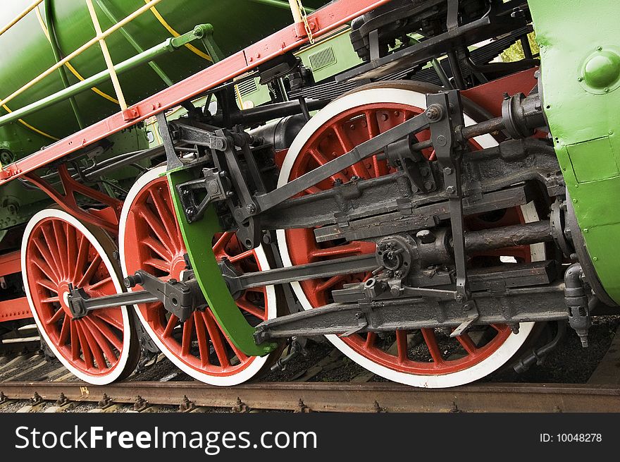 Steam locomotive wheels close up