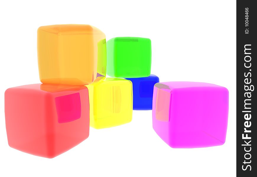 3D computer generate gel cubes of various colors. 3D computer generate gel cubes of various colors.