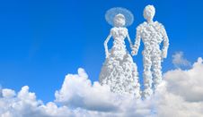 Wedding. Couple In Clouds. Royalty Free Stock Photo