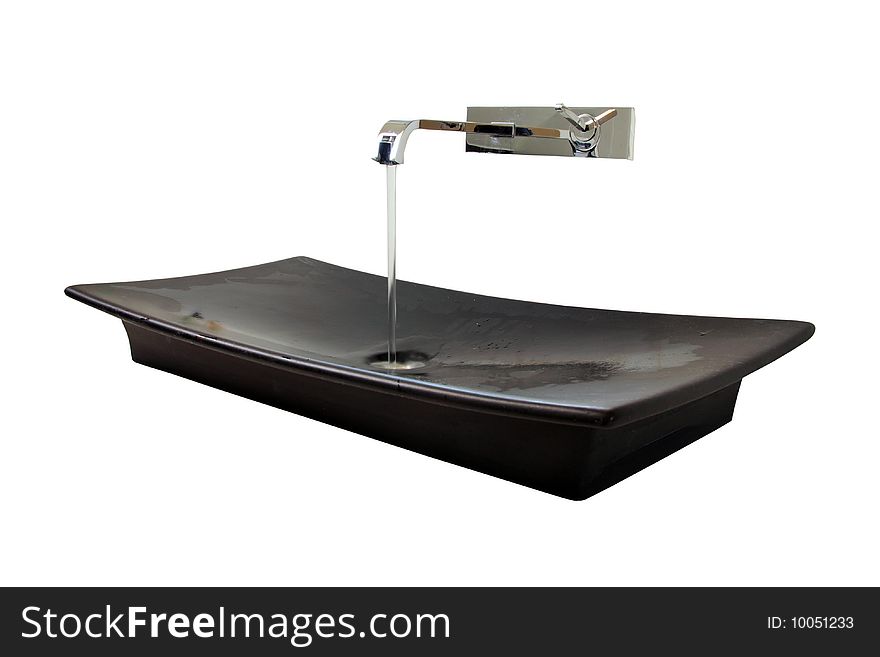 Black washbasin with fancy tap