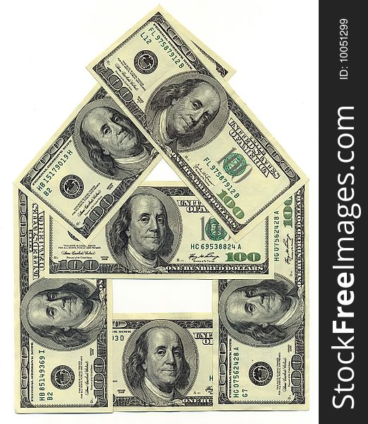 Background of $ 100 bills in the form of figures showing house. Background of $ 100 bills in the form of figures showing house
