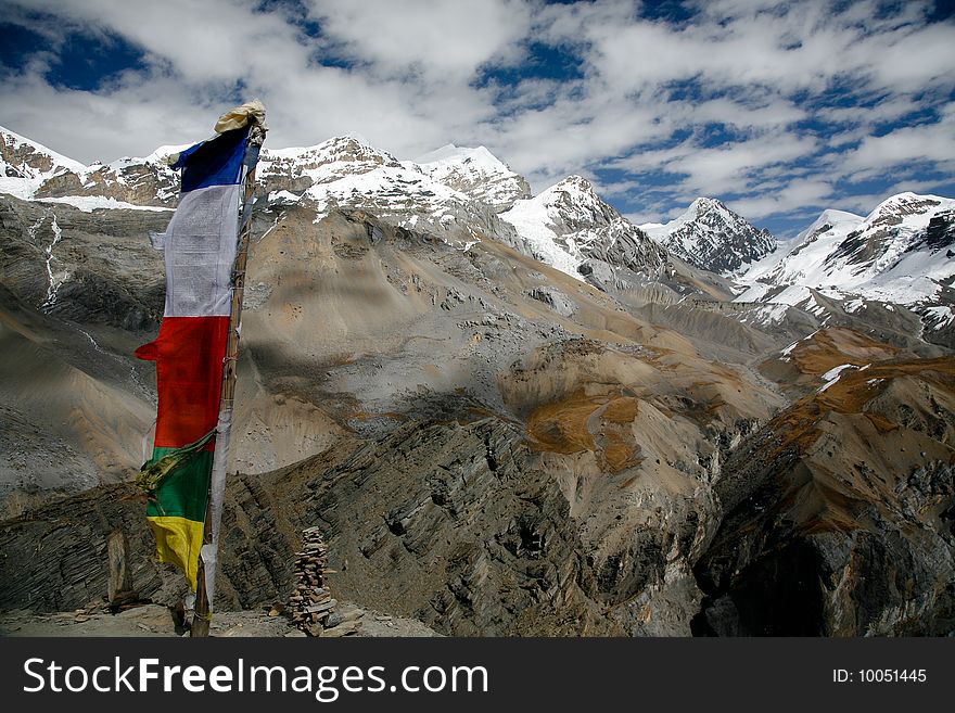 Himalaya mountains with prayer flag in Nepal. Himalaya mountains with prayer flag in Nepal
