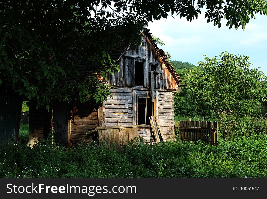 Little old hut in country landscape