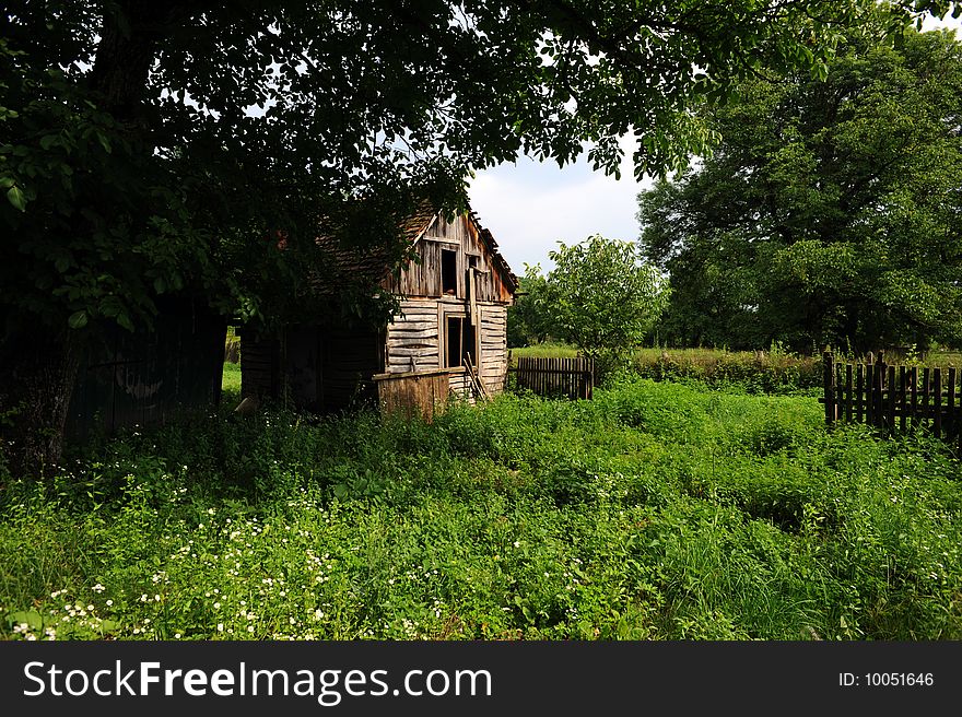 Little old hut in country landscape