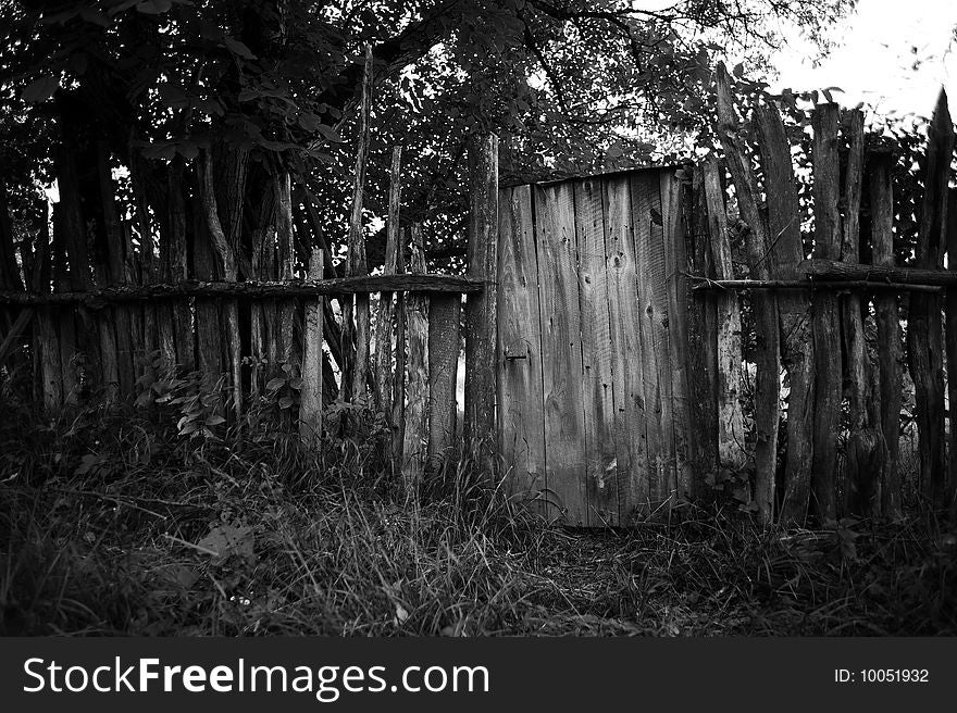 Old wooden fence with trees in the background